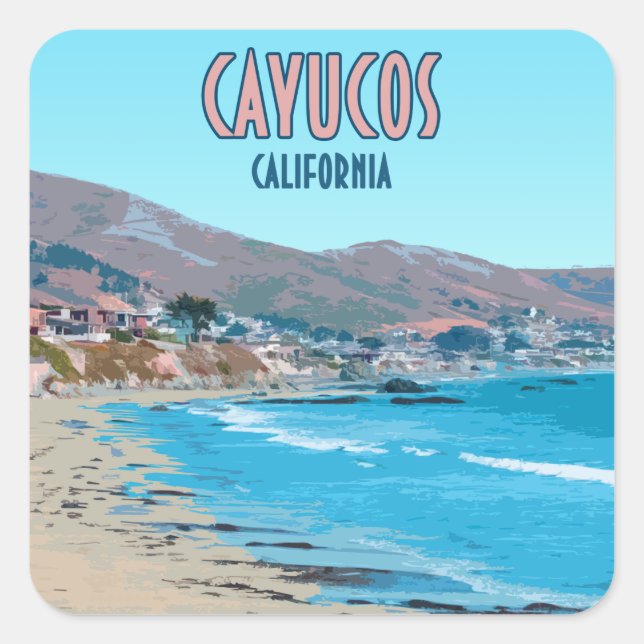 Cayucos California Central Coast Vintage Square Sticker (Front)