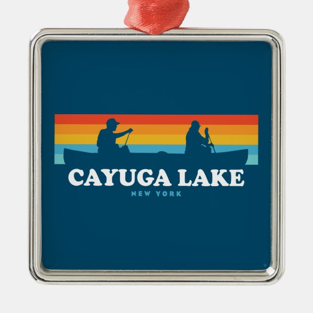 Cayuga Lake New York Canoe Metal Tree Decoration (Front)