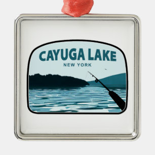 Cayuga Lake New York Fishing Rod Metal Tree Decoration