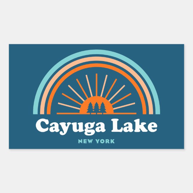 Cayuga Lake New York Rainbow Rectangular Sticker (Front)