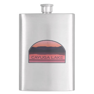 Cayuga Lake New York Red Sunrise Hip Flask