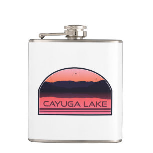 Cayuga Lake New York Red Sunrise Hip Flask