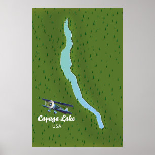 Cayuga Lake vintage style travel map Poster