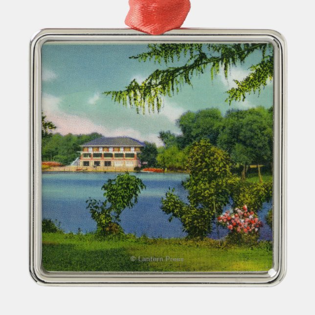 Cazenovia Park View of the Lake and Casino Metal Tree Decoration (Front)
