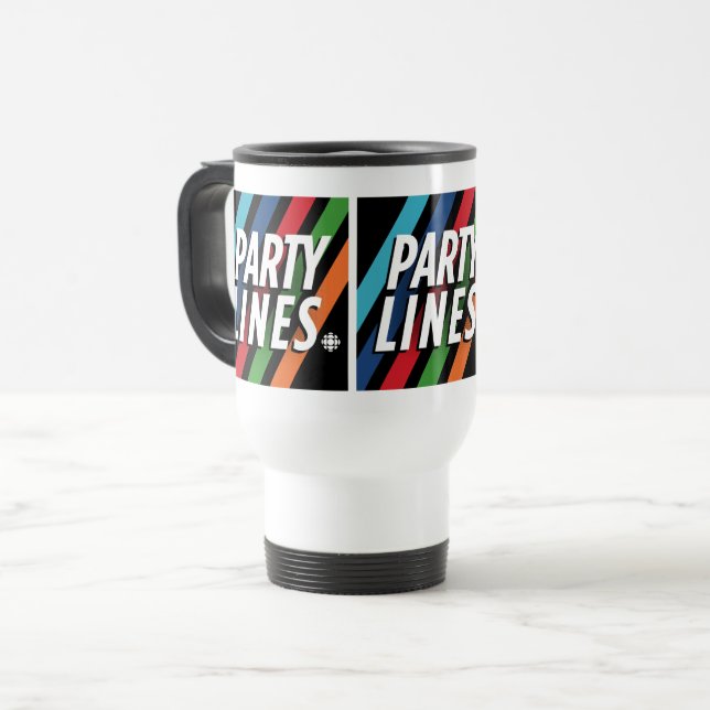 CBC Party Lines Travel Mug (Front Left)
