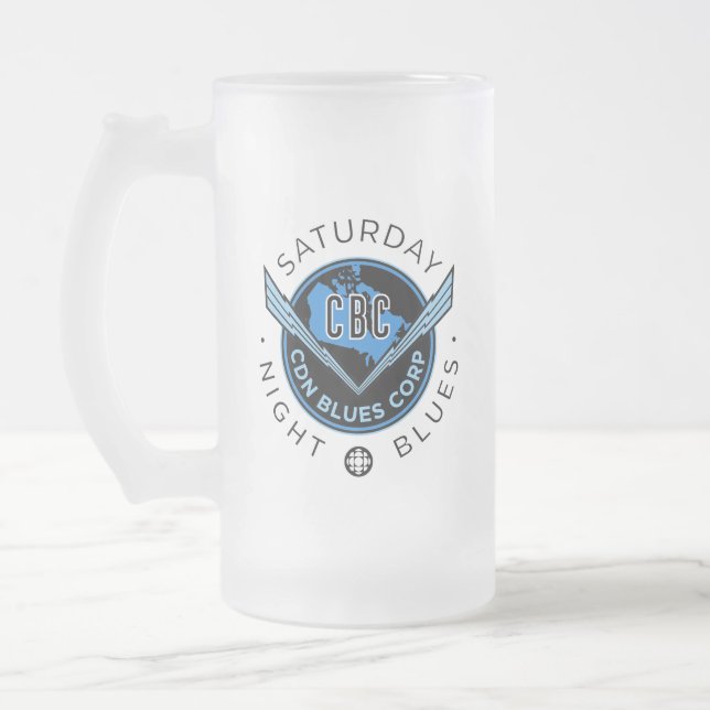 CBC Saturday Night Blues Frosted Glass Beer Mug (Left)