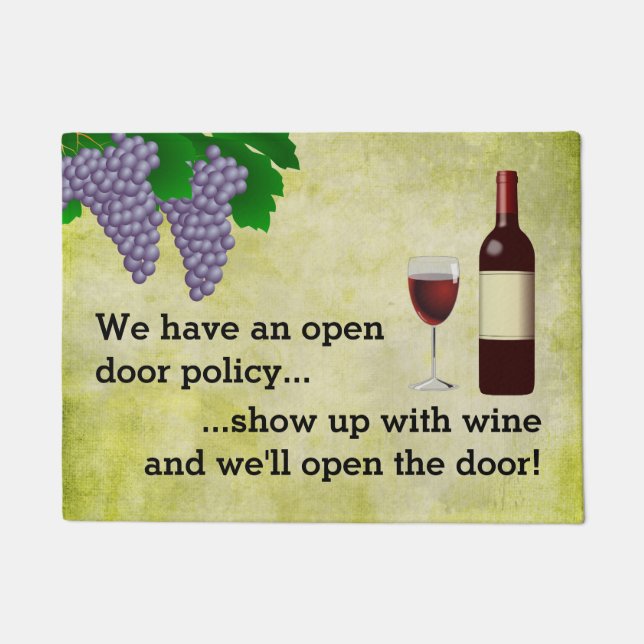 CBendel Funny Wine Lovers Open Door Policy Doormat (Front)