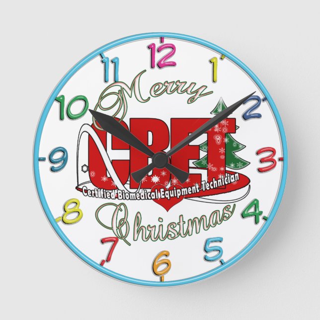 CBET CHRISTMAS Certified Biomedical Equipment Tech Round Clock (Front)