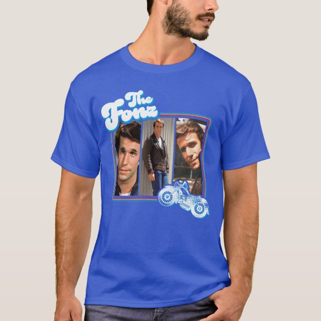 CBS Happy Dayshe Fonz Mens Unise Grey Cartoon Crew T-Shirt (Front)