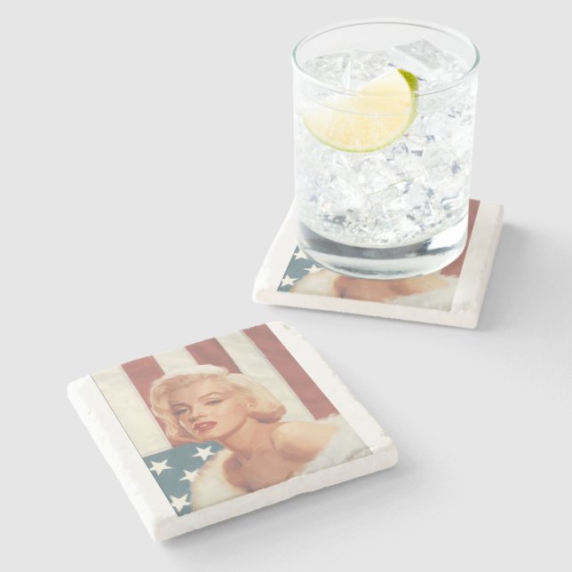 CC15 Marilyn Flag ZAZZ Stone Coaster (Side)