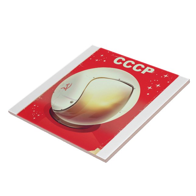 CCCP vintage red Soviet Space poster Tile (Side)