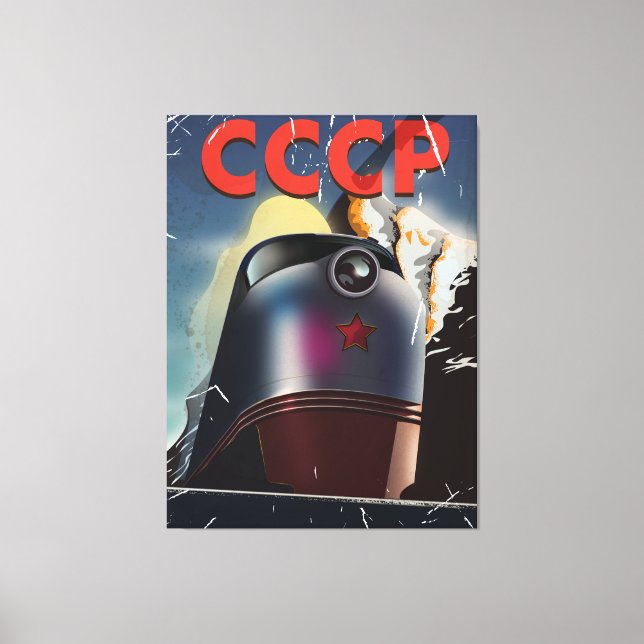 CCCP vintage Soviet Locomotive Poster Canvas Print (Front)