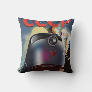 CCCP vintage Soviet Locomotive Poster Cushion
