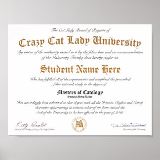 CCLU Diploma - Gold Seal - Cat Portrait Poster