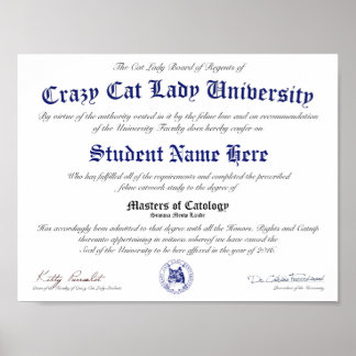 CCLU Diploma - Navy Seal - Cat Portrait Poster