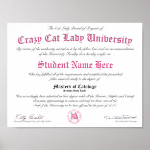 CCLU Diploma - Pink Seal - Cat Portrait Poster
