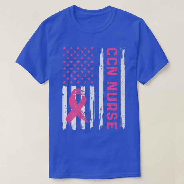 CCN Nurse American Flag Nurse Breast Cancer Awaren T-Shirt (Design Front)