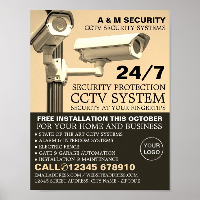 CCTV Mounted Cameras, CCTV Security Advertising Poster (Front)