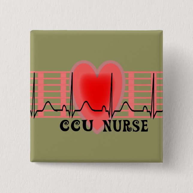 CCU Nurse Gift Ekg paper and Heart Design 15 Cm Square Badge (Front)