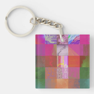 CD1FE646 Abstract Digital Glitch Art Grid Pattern Key Ring