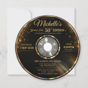 CD Greatest Hits Black Gold 50th Birthday Invitation