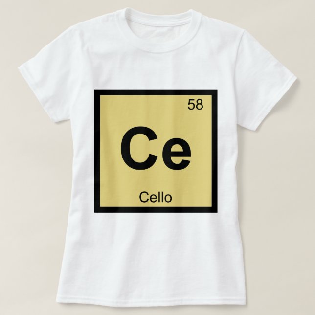 Ce - Cello Music Chemistry Periodic Table Symbol T-Shirt (Design Front)