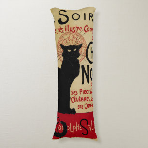 Ce Soir Chat Noir Black Cat, Vintage Art Nouveau Body Cushion