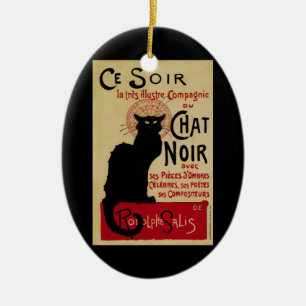 Ce Soir Chat Noir Black Cat, Vintage Art Nouveau Ceramic Tree Decoration