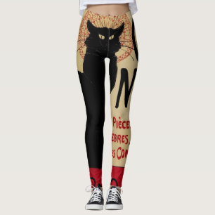 Ce Soir Chat Noir Black Cat, Vintage Art Nouveau Leggings