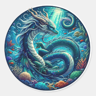 ceanic Elegance: The Majestic Underwater Dragon Classic Round Sticker