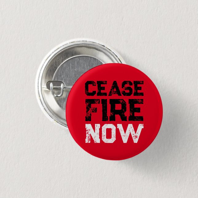 Cease Fire Now black white red distressed text 3 Cm Round Badge (Front & Back)