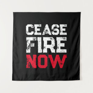 Cease Fire Now white red black grunge typography Tapestry