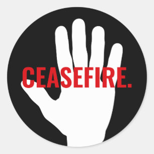 Ceasefire black red white hand bold custom text classic round sticker