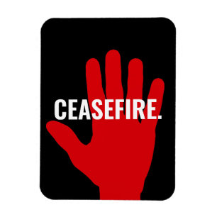 Ceasefire black white red stop hand anti war magnet