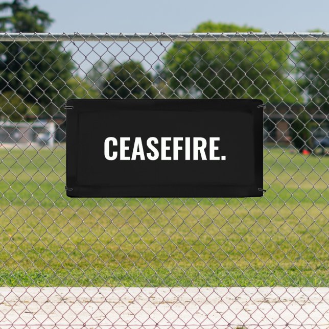 Ceasefire black white text minimalist anti war banner (Insitu)