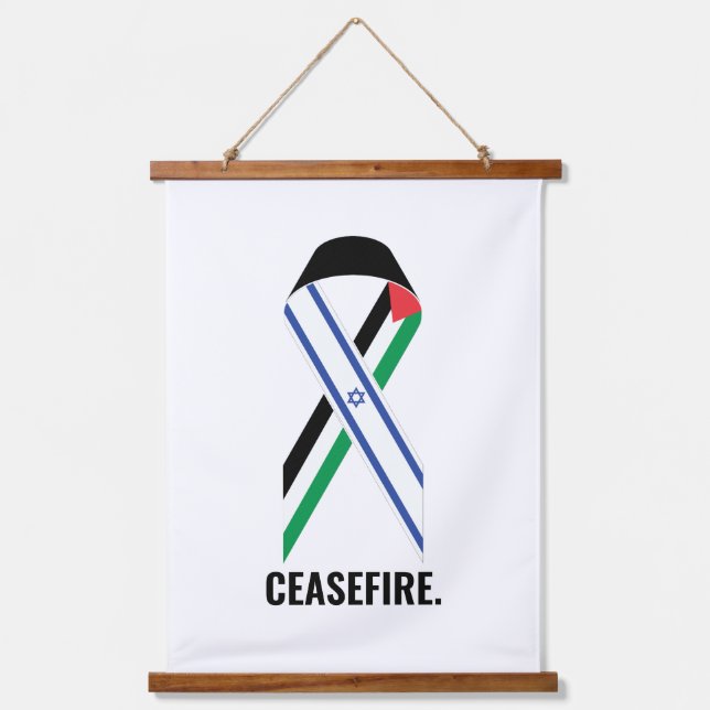 Ceasefire Israel and Palestine flags ribbon custom Hanging Tapestry (Front)