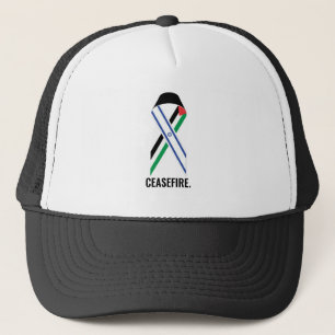 Ceasefire Israel and Palestine flags ribbon custom Trucker Hat