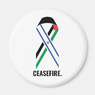 Ceasefire Israel and Palestine flags ribbon white Magnet