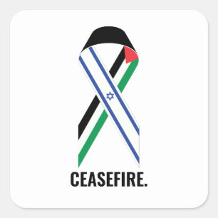 Ceasefire Israel and Palestine flags ribbon white Square Sticker