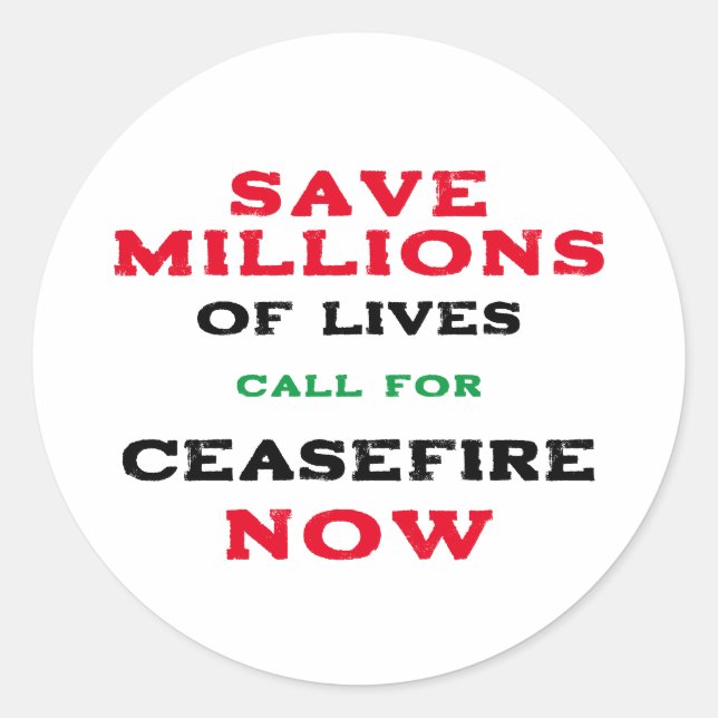 CEASEFIRE NOW FREE PALESTINE END GENOCIDE CLASSIC ROUND STICKER (Front)