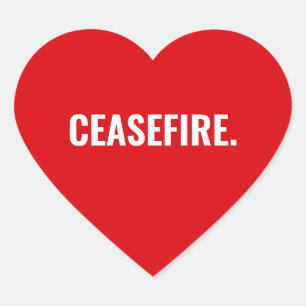 Ceasefire red white text minimalist anti war heart sticker