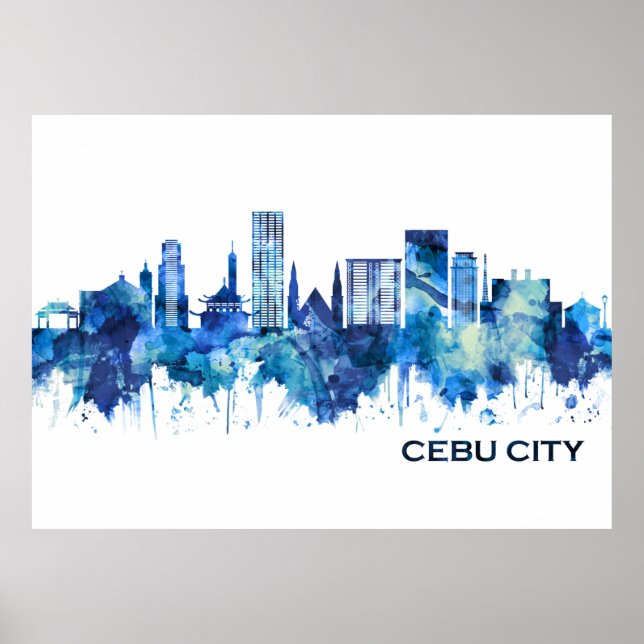 Cebu City Philippines Skyline Blue Poster (Front)