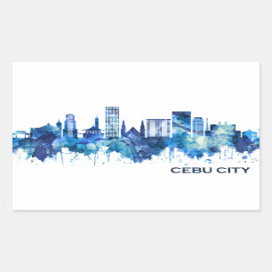 Cebu City Philippines Skyline Blue Rectangular Sticker