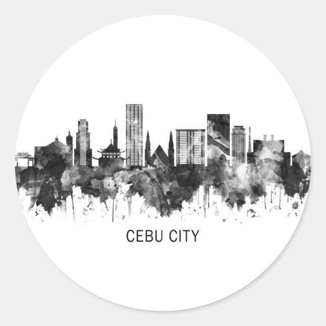 Cebu City Philippines Skyline BW Classic Round Sticker (Front)
