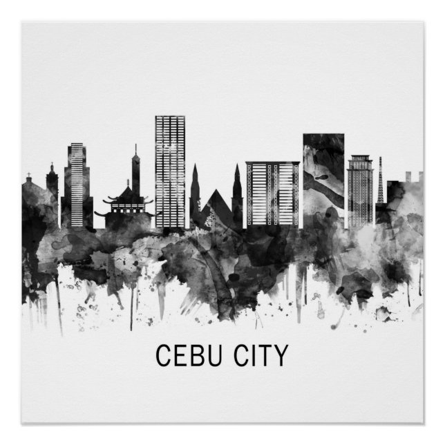 Cebu City Philippines Skyline BW Poster (Front)