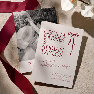 CECILIA Burgundy Wedding Invitation with Bow
