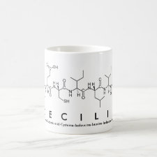 Mug featuring the name Cecilia spelled out in the single letter amino acid code