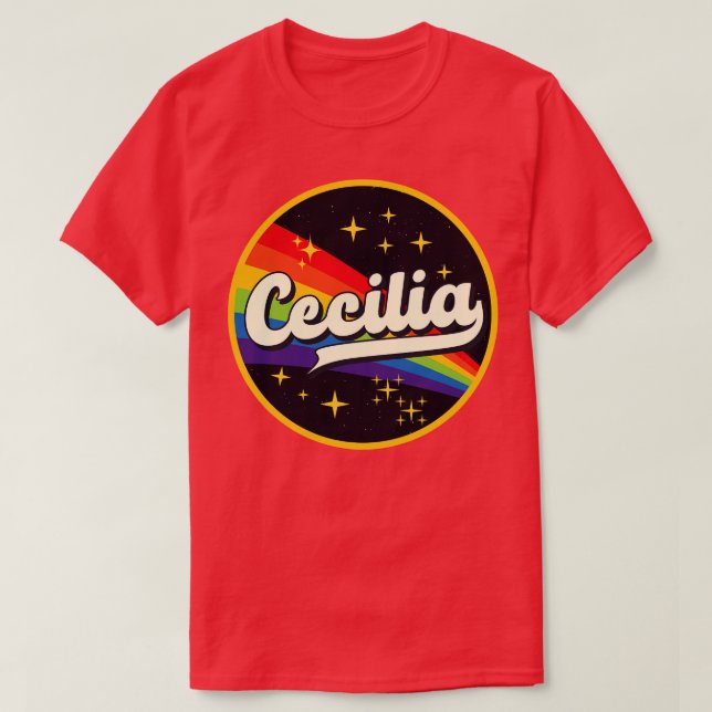 Cecilia Rainbow In Space Vintage Style T-Shirt (Design Front)