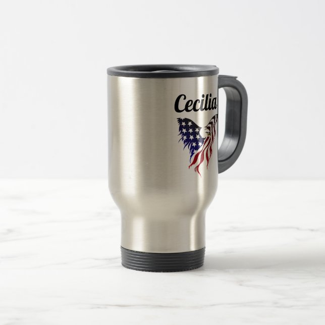 Cecilia's Eagle Flag Travel Mug (Front Right)