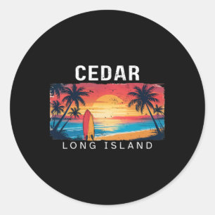 Cedar Beach Long Island Men Women Surfing _1 Classic Round Sticker